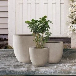 KANTE 22.4", 20.4" and 18.1"H Round Weathered Finish Concrete Planters Set of 3, Outdoor Indoor w/Drainage Hole & Rubber Plug -Vigoro sales Store weathered concrete kante plant pots rc0153bcd c80021 2 76 1000