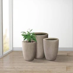 KANTE 22.4", 20.4" and 18.1"H Round Weathered Finish Concrete Planters Set of 3, Outdoor Indoor w/Drainage Hole & Rubber Plug -Vigoro sales Store weathered concrete kante plant pots rc0153bcd c80021 2 fa 1000