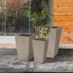 KANTE 24.4", 18" &15.7"H Weathered Finish Concrete Tall Planter Set of 3, Large Outdoor Indoor w/ Drainage Hole & Rubber Plug -Vigoro sales Store weathered concrete kante plant pots rf2015017cde c80021 2 44 1000