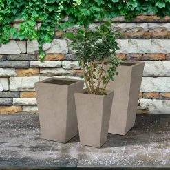 KANTE 24.4", 18" &15.7"H Weathered Finish Concrete Tall Planter Set of 3, Large Outdoor Indoor w/ Drainage Hole & Rubber Plug -Vigoro sales Store weathered concrete kante plant pots rf2015017cde c80021 2 76 1000