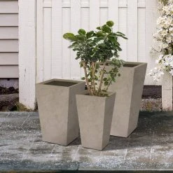 KANTE 24.4", 18" &15.7"H Weathered Finish Concrete Tall Planter Set of 3, Large Outdoor Indoor w/ Drainage Hole & Rubber Plug -Vigoro sales Store weathered concrete kante plant pots rf2015017cde c80021 2 fa 1000