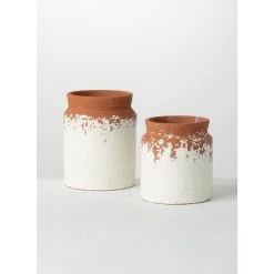 SULLIVANS White Ceramic Speckled Container (Set of 2) -Vigoro sales Store white sullivans plant pots cm2936 1f 1000