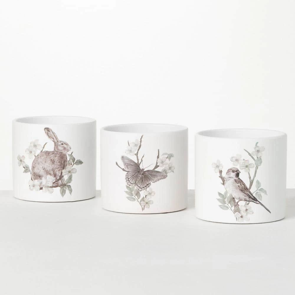 SULLIVANS Spring Print Decorative Pots - Set of 3 3 SULLIVANS Spring Print Decorative Pots - Set of 3