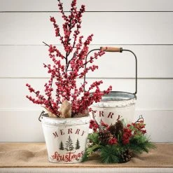 SULLIVANS White Merry Christmas Metal Bucket (Set of 2) 7 SULLIVANS White Merry Christmas Metal Bucket (Set of 2) -Vigoro sales Store white sullivans plant pots met1756 4f 1000