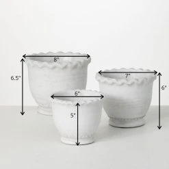 SULLIVANS Whitewashed Scalloped Edge Cement Pot - Set of 3 9 SULLIVANS Whitewashed Scalloped Edge Cement Pot - Set of 3 -Vigoro sales Store whitewashed sullivans plant pots cmt1211 1f 1000
