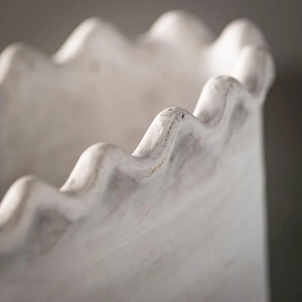 SULLIVANS White Scalloped Edge Cement Garden Pot 4 SULLIVANS White Scalloped Edge Cement Garden Pot - Image 2