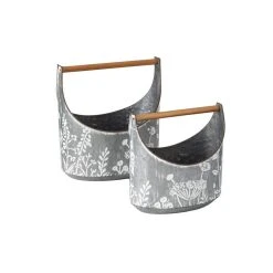 SULLIVANS Whitewashed Metal Flower Trug With Handles (Set of 2)