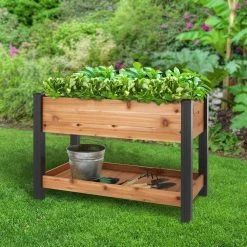 Vigoro 2 ft. x 4 ft. Elevated Cedar Garden Bed with Shelf (Vinyl Legs) 11 Vigoro 2 ft. x 4 ft. Elevated Cedar Garden Bed with Shelf (Vinyl Legs) -Vigoro sales Store wood vigoro raised planter boxes 445190 4f 1000